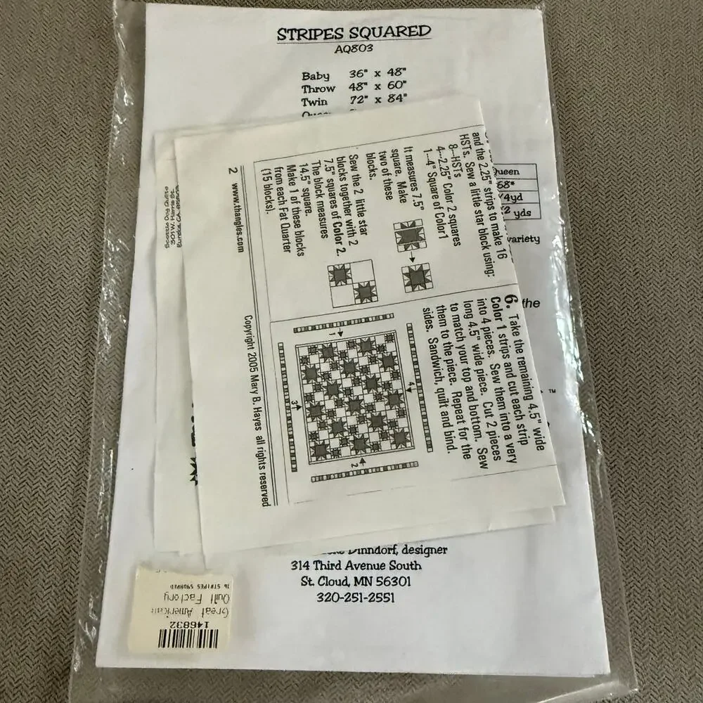 Aardvark Quilts Stripes Squared AQ803 Quilt Pattern Booklet Uncut NEW